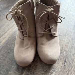 Justice Tan Ankle Booties with Suede Finish